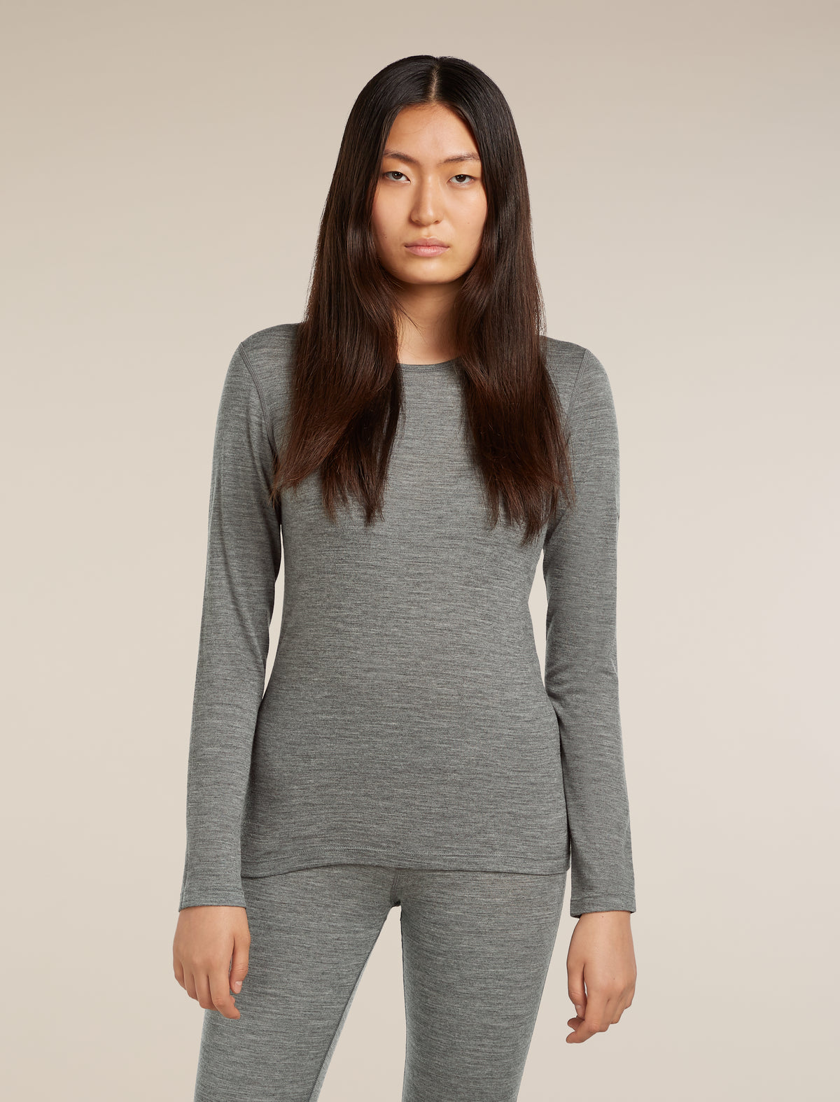 Women's Merino 200 Oasis Long Sleeve Crewe Thermal Top Gritstone Heather - 1