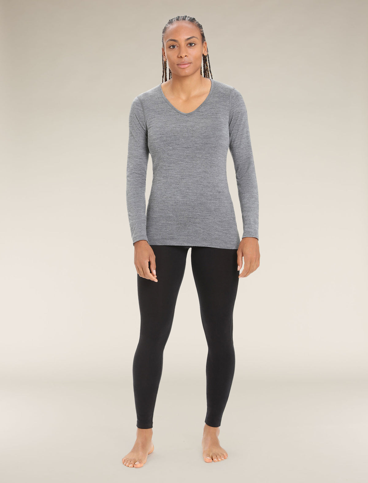 Women's Merino 200 Oasis Long Sleeve V Neck Thermal Top Gritstone Heather - 3