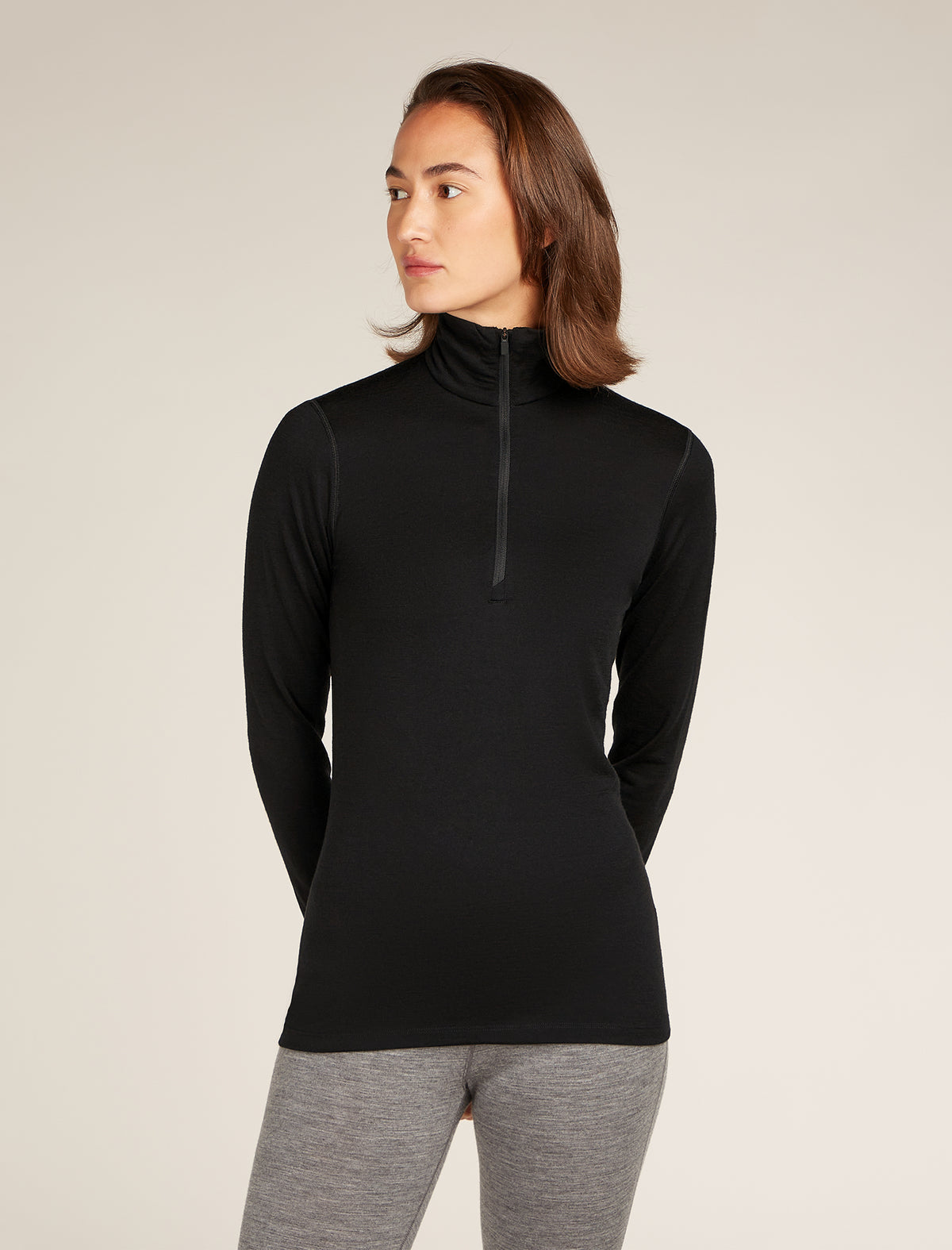 Women's Merino 200 Oasis Long Sleeve Half Zip Thermal Top Black - 1