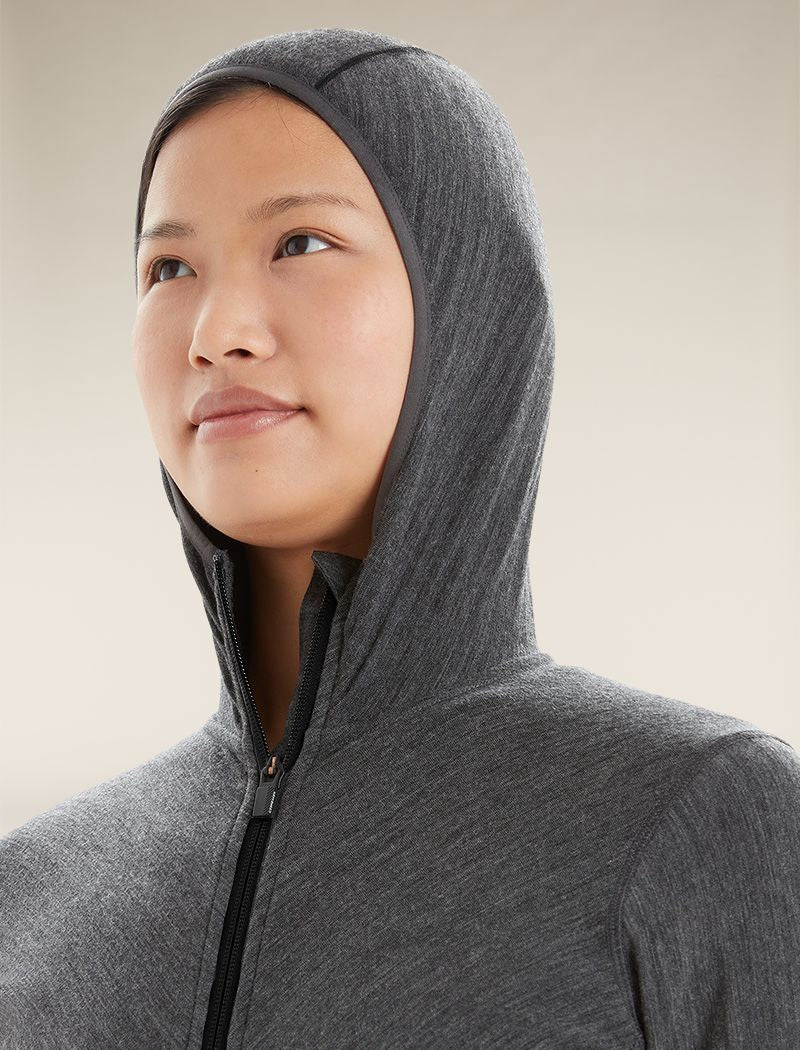 Women's Descender Long Sleeve Zip Hoodie Jet Heather/Black - 4