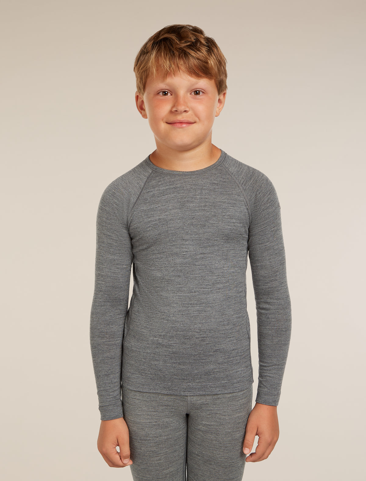 Kids’ Merino 200 Oasis Long Sleeve Crewe Thermal Top Gritstone Heather - 1