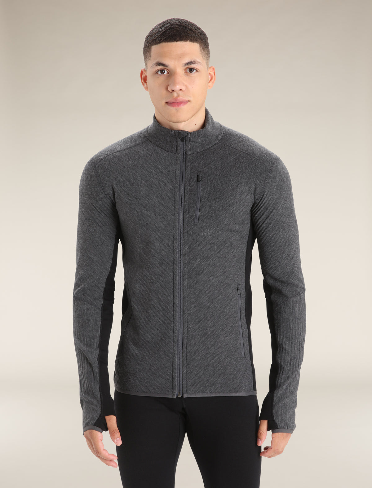 Men's Descender Long Sleeve Zip Jacket Jet Heather/Black - 2