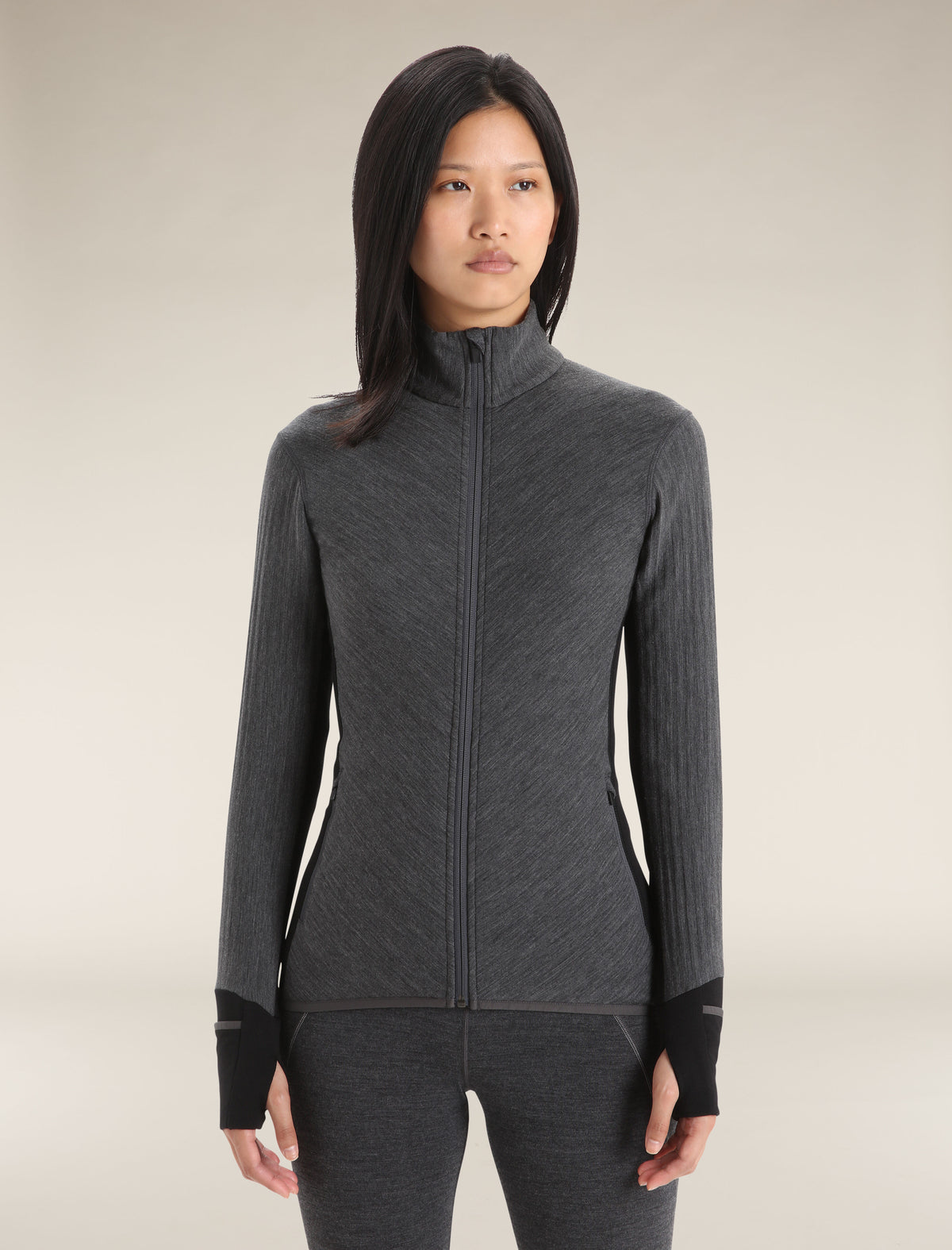 Women's Descender Long Sleeve Zip Jacket Jet Heather/Black - 1