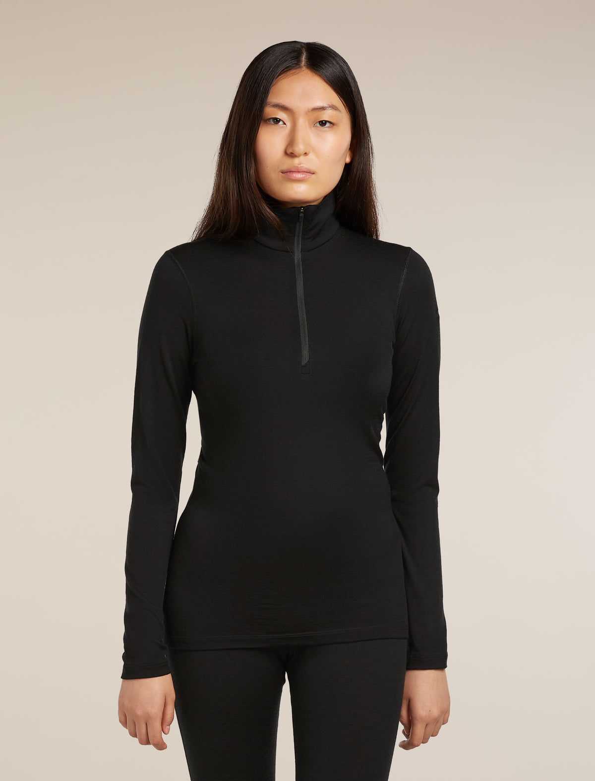 Women's Merino 200 Oasis Long Sleeve Half Zip Thermal Top Black - 1