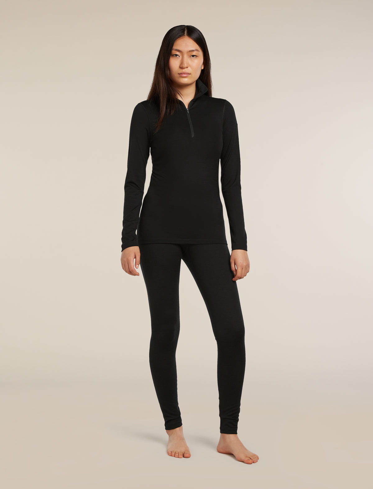 Women's Merino 200 Oasis Long Sleeve Half Zip Thermal Top Black - 3