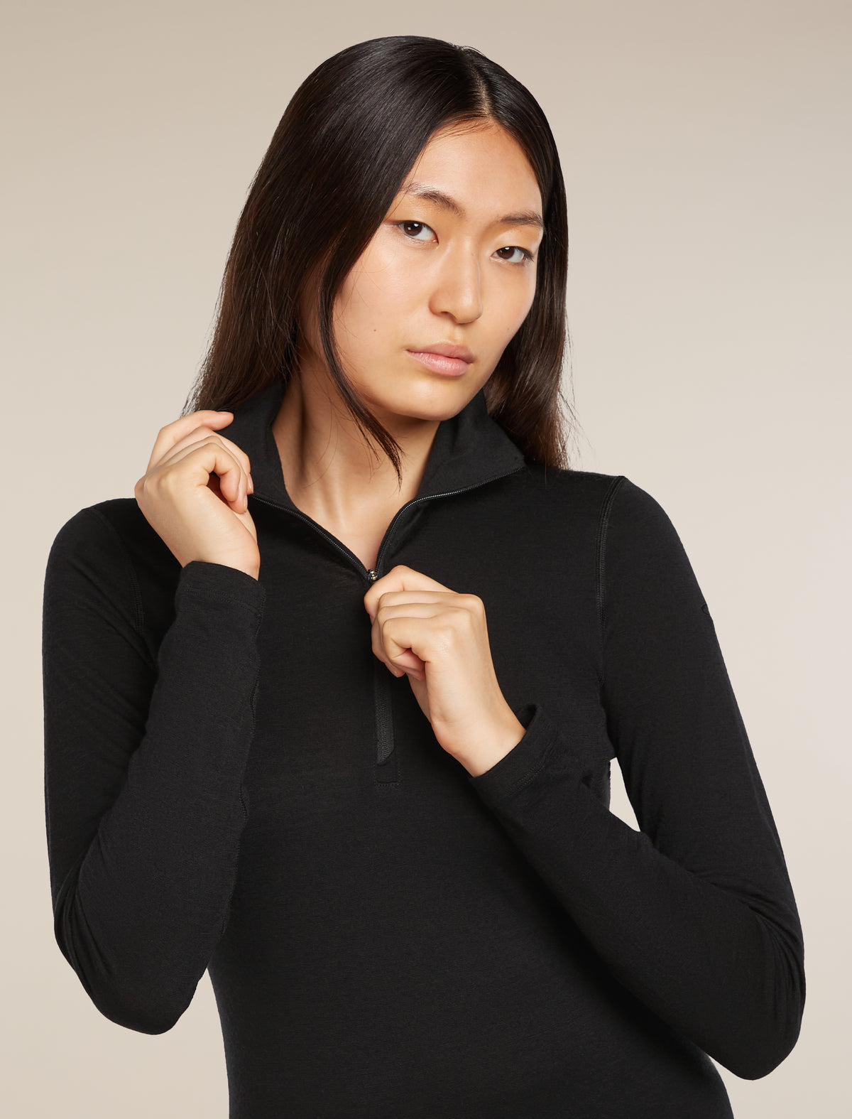 Women's Merino 200 Oasis Long Sleeve Half Zip Thermal Top Black - 5