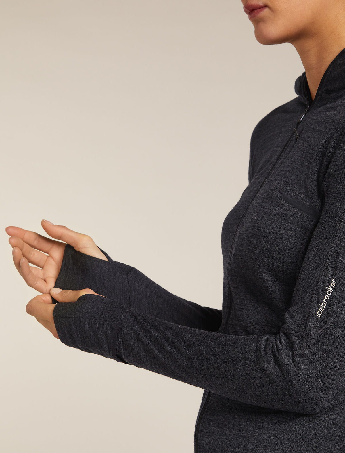 Women's Merino Blend 200 Realfleece™ Descender Long Sleeve Zip Hoodie Jet Hthr/Black - 6